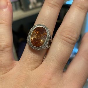 Silver Cocktail Ring with Orange Stone
